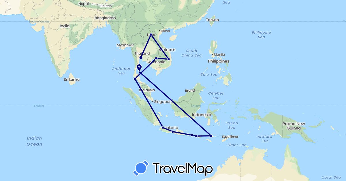 TravelMap itinerary: driving in Indonesia, Cambodia, Laos, Thailand, Vietnam (Asia)